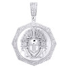 Sterling Silver Round Diamond Octagon Medusa Medallion Pendant 2" Charm 1.25 CT.