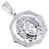 Sterling Silver Round Diamond Octagon Medusa Medallion Pendant 2" Charm 1.25 CT.