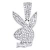 Sterling Silver Round & Baguette Diamond Playboy Bunny Pendant 1.2" Charm 3/4 CT