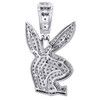 Sterling Silver Round & Baguette Diamond Playboy Bunny Pendant 1.2" Charm 3/4 CT