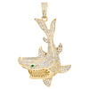 10K Yellow Round Emerald & Diamond Shark Statement Pendant 1.90" Charm 1.52 CT.