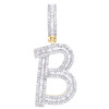 10K Yellow Gold Baguette Diamond Script Initial B Pendant 1.5" Letter Charm 1 CT