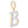 10K Yellow Gold Baguette Diamond Script Initial B Pendant 1.5" Letter Charm 1 CT