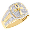 10K Yellow Gold Round Diamond Egyptian Ankh Cross Pinky Ring 15mm Band 5/8 CT.