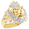 10K Yellow Gold Round Diamond Lion Head Crown Pinky Ring 24mm Fancy Band 7/8 CT.