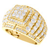 14K Yellow Gold Round Diamond 18mm Cluster Square Pinky Ring Statement Band 3 CT