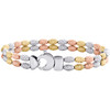bracelet en or tricolore 14 carats, taille diamant de 8 mm, riz texturé, coupe lune, perle fantaisie, 8 pouces