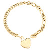 14K Yellow Gold Miami Cuban Link 7mm Textured Heart Toggle Charm Bracelet 7.5"