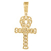 10K Yellow Gold Round Diamond Miami Cuban Ankh Cross Pendant 1.95" Charm 3/4 CT.