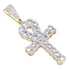 10K Yellow Gold Round Diamond Miami Cuban Ankh Cross Pendant 1.95" Charm 3/4 CT.