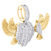 10K Yellow Gold Baguette Diamond Dove Heart Wings 1.15" Pendant Charm 2.33 CT.