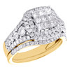 14K Yellow Gold Diamond Bridal Set Halo Engagement Ring + Contour Band 1.50 Ct.