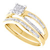 anillo de compromiso de derivación con engaste nupcial de diamantes princesa de oro amarillo de 14 k + banda de 1/2 qt