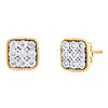 10K Yellow Gold Round Diamond Square Frame Rope Milgrain Stud 8mm Earring 1/5 CT