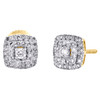 10K Yellow Gold Round Diamond Square Frame Halo Cluster Stud 7mm Earrings 1/3 CT