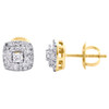 10K Yellow Gold Round Diamond Square Frame Halo Cluster Stud 7mm Earrings 1/3 CT