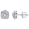 10K White Gold Round Diamond Square Frame Halo Cluster Stud 7mm Earrings 1/3 CT