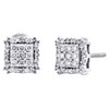 10K White Gold Round Diamond Square Frame 4 Prong Stud 7mm Pave Earrings 1/3 CT.