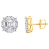 10K Yellow Gold Round & Baguette Diamond 4 Prong Circle Stud 10mm Earrings 1 CT.