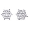 10K White Gold Round Diamond Hexagon Stud 4 Prong 12mm Cluster Earrings 7/8 CT.