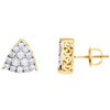 10K Yellow Gold Round Diamond Triangle Stud 4 Prong 10mm Cluster Earrings 3/4 CT