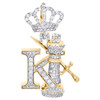 10K Yellow Gold Diamond Letter K Initial King Crown Pendant 1.55" Charm 1.50 CT.