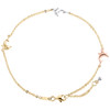 14K Tri-Color Gold Fancy Rolo Link Chain 9mm Dolphins Charm Anklet 9" + 1" Ext.