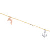 chaîne à maillons fantaisie en or tricolore 14 carats, bracelet de cheville à breloques multiples de 12 mm, 9"+ 1" ext
