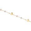 chaîne à maillons fantaisie en or tricolore 14 carats, bracelet de cheville à breloque cœur de 7 mm, 9"+ 1" ext.