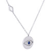 10K White Gold Round Diamond Blue Sapphire Evil Eye Necklace 18" Chain 1/5 CT.