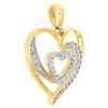 10K Yellow Gold Round Diamond Double Frame Heart Pendant 0.85" Pave Charm 1/6 CT