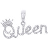 10K White Gold Round Diamond Crown Queen Statement Pendant 0.65" Charm 1/6 CT.