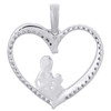 10K White Gold Round Diamond Heart Mother & Baby Pendant 0.90" Charm 1/5 CT.