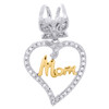 10K Twon Tone Gold Round Diamond Mom Heart Butterfly Pendant 0.80" Charm 1/8 CT.