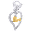 10K Twon Tone Gold Round Diamond Mom Heart Butterfly Pendant 0.80" Charm 1/8 CT.