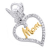 10K Twon Tone Gold Round Diamond Mom Heart Butterfly Pendant 0.80" Charm 1/8 CT.