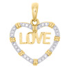 10K Yellow Gold Round Diamond Heart Frame Love Fancy Pendant 0.90" Charm 1/6 CT.