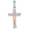 ciondolo croce Gesù crocifisso in oro bianco 10k con diamanti bicolore da 1,75 pollici, 0,90 ct