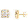 10K Yellow Gold Round Diamond Cluster Frame Stud 10mm Pave Earrings 1.35 CT.