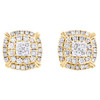 10K Yellow Gold Round Diamond Double Frame 4-Prong Stud 10mm Earrings 0.80 CT.