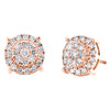 10K Rose Gold Round Diamond 4 Prong Tiered Stud 11mm Cluster Earrings 1.05 CT.