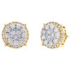 10K Yellow Gold Round Diamond 4 Prong Tiered Stud 12mm Cluster Earrings 1.19 CT.