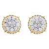 10K Yellow Gold Round Diamond 4 Prong Tiered Stud 12mm Cluster Earrings 1.19 CT.