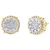 10K Yellow Gold Round Diamond 4 Prong Tiered Stud 10mm Cluster Earrings 3/4 CT.