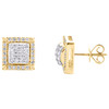 10K Yellow Gold Round Diamond Square Domed Stud 10mm Cluster Earrings 3/4 CT.