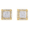 10K Yellow Gold Round Diamond Square Domed Stud 8mm Cluster Earrings 0.30 CT.