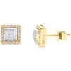 10K Yellow Gold Round Diamond Square Domed Stud 8mm Cluster Earrings 0.30 CT.