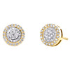 10K Yellow Gold Round & Baguette Diamond Circle Tier Stud 8mm Earrings 0.41 CT.