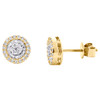 10K Yellow Gold Round & Baguette Diamond Circle Tier Stud 8mm Earrings 0.41 CT.