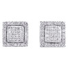 10K White Gold Round Diamond Square Domed Stud 8mm Pave Cluster Earrings 0.29 CT